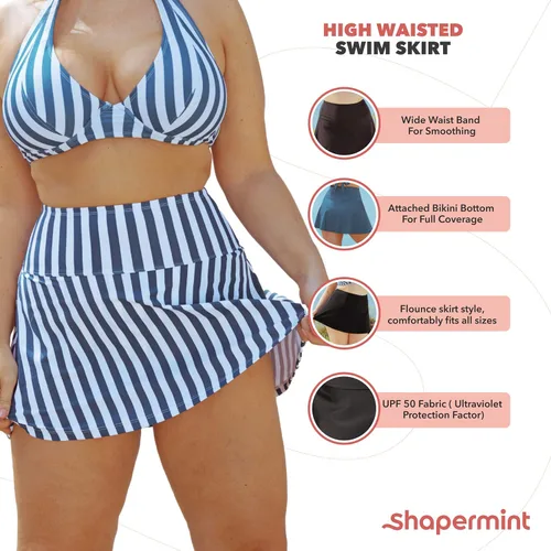 Vista 2 de SHAPERMINT Falda de natación - Pantalones de baño para mujer, faldas de natación para mujer, pantalones de traje de baño de cintura alta para mujer