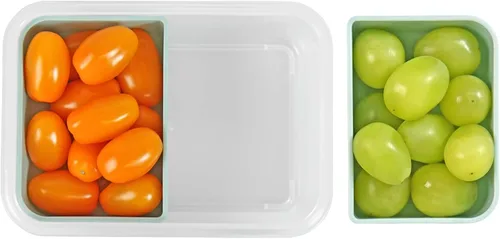 Vista 7 de Recipiente para alimentos con 2 compartimentos, color verde, 2 tazas (16.2 fl oz) Recipientes para aperitivos, compartimentos extraíbles, tapas