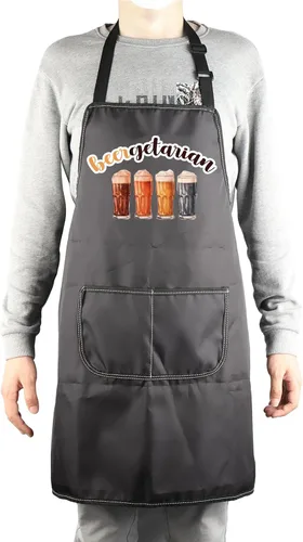 Vista 4 de MBMSO Beergetarian Delantal artesanal de cerveza regalos para amantes de la cerveza, delantal de cocina de cerveza con bolsillos, delantal