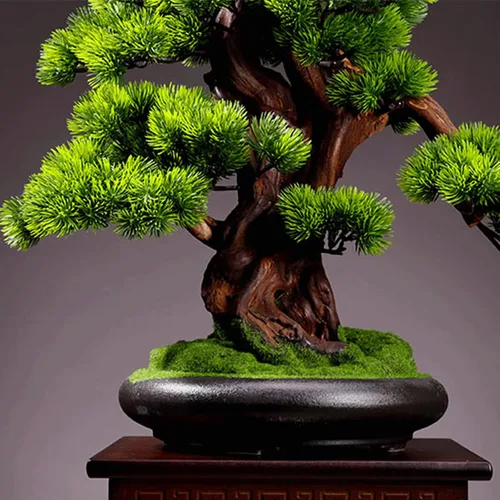 Vista 3 de Árbol bonsái artificial, árbol bonsái artificial, adorno de planta en maceta, simulación de bonsái, planta verde, decoración de plantas artificiales