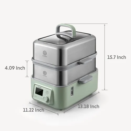 Vista 4 de BUYDEEM G553 Vaporizador eléctrico de alimentos de dos niveles de 10 cuartos de galón para cocinar, un toque, vaporizador multifuncional digital
