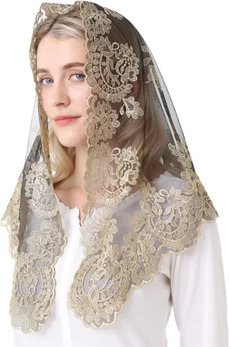 Vista 4 de Velo de encaje Mantilla de la Iglesia Católica Capilla Velo Cabeza Cubierta de Misa Latina