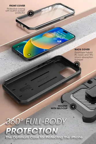 Vista 5 de SUPCASE Funda para iPhone 14 Pro con soporte y clip para cinturón (Unicorn Beetle Pro), [protector de pantalla integrado]