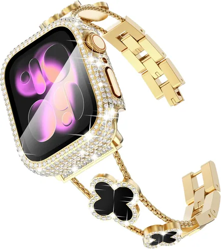 Vista 21 de Surace - Correa compatible con Apple Watch de 1.50 pulgadas para mujer, correa de metal con diamantes de imitación y circón en acero inoxidable