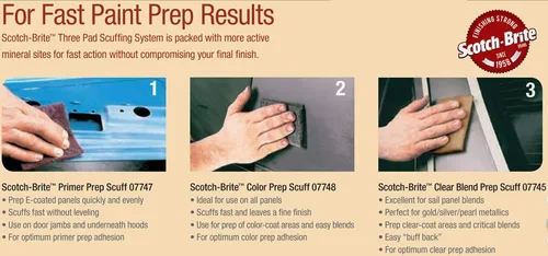 Vista 4 de Scotch-Brite (TM) - Lija Primer Prep 07747, de óxido de aluminio, 15' de largo x 4-3/4" de ancho, color granate (Pack de 1).
