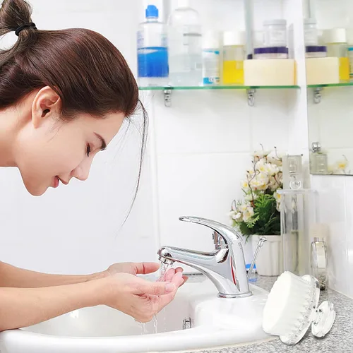 Vista 5 de Cepillo de limpieza facial de cerdas suaves, limpiador facial manual para limpieza profunda de poros, exfoliante y cuidado de la piel, cepillo