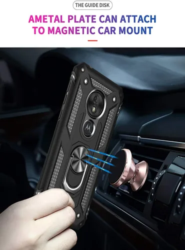 Vista 6 de Funda para Moto G7 Play & Optimo, soporte magnético de anillo de coche de grado militar Kickstand Defender Funda protectora para Motorola Moto G7