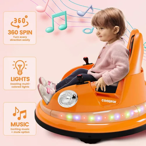 Vista 2 de 12V niños parachoques coche paseo en juguete con control remoto 360 Spin Naranja
