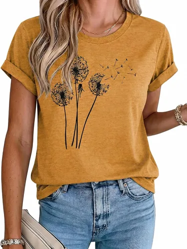 Vista 17 de MaQiYa - Camiseta de verano con estampado de diente de león para mujer, diseño vintage Negro