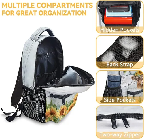 Vista 6 de PAKKITOP Highland Cow - Mochila para adolescentes y mujeres, mochila escolar de 16 pulgadas, mochila escolar de gran capacidad para estudiantes