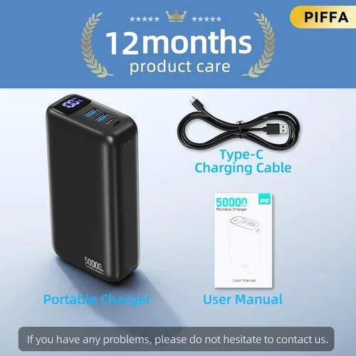 Vista 8 de PIFFA 50000mAh Cargador Portátil Banco de Energía, Carga Rápida de 22.5W Carga de Teléfono Portátil USB-C PQ3.0 QC4.0, Pantalla LED, Paquete