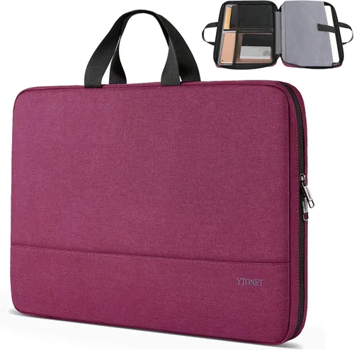 Vista 24 de Ytonet Funda profesional para transportar laptop de 13 a 13.3 pulgadas, delgada, con asas, resistente al agua, compatible con laptops MacBook Air