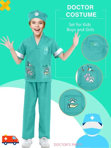 Vista 2 de Juego de 6 piezas de disfraz veterinario para niños, disfraz veterinario para niños, día de la carrera, Halloween, cumpleaños, cosplay