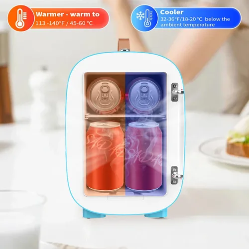 Vista 5 de Hansburg Mini Nevera para Dormitorio Enfriador y Calentador de Cuidado de la Piel Refrigerador Pequeño Portátil 4 Litros/6 Latas con Opción de 12V