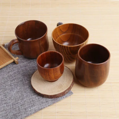 Vista 6 de Tebatu Taza de madera Primitiva hecha a mano de madera natural café cerveza jugo leche té taza