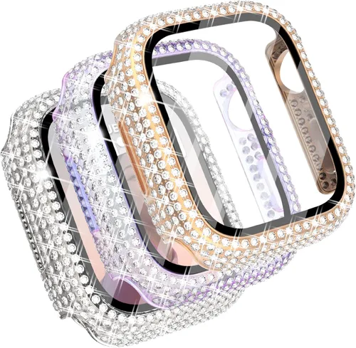 Vista 12 de Fullife Paquete de 3 fundas compatibles con Bling Apple Watch Series 3 de 1.496 pulgadas, fundas protectoras con diamantes de cristal con protector