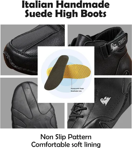 Vista 29 de JishinGal Botas Chukka de ante para hombre, ligeras, descalzas, para caminar, al aire libre, informales, italianas, hechas a mano, de caña alta, sin