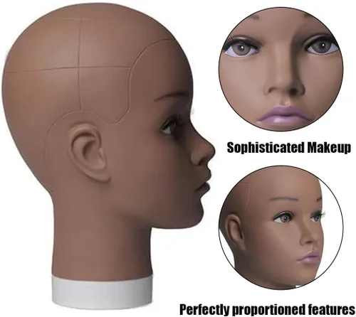 Vista 2 de HAIRWAY Cabeza de maniquí femenina, soporte de maniquí de cosmetología, cabeza de maniquí para pelucas, maniquí de muñeca para hacer pelucas y Marrón