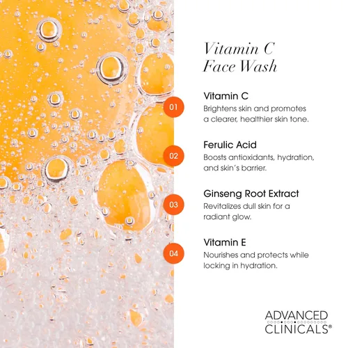 Vista 3 de Advanced Clinicals Limpiador facial suave con vitamina C para mujeres y hombres Jabón limpiador facial de gel con aroma a cítricos Aloe Vera +