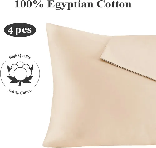 Vista 8 de Juego de 4 fundas de almohada 100% de algodón egipcio de 400 hilos tejido satinado, fundas de almohada de fácil cuidado con cremallera