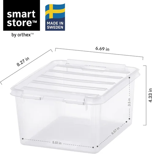 Vista 2 de SmartStore 2 cajas de almacenamiento clásicas transparentes, 2L/2.1 cuartos de galón, contenedor apilable sin BPA con tapa de bloqueo de clip