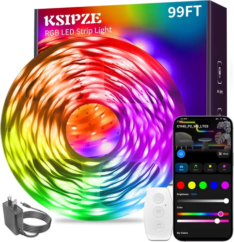 Vista 8 de KSIPZE Tira de luces LED inteligentes con WiFi, luces LED RGB+IC para dormitorio, trabajo con Alexa, control de aplicación, sincronización