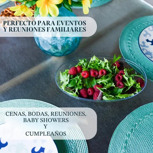 Vista 3 de PLASTICPRO - Cuencos desechables ovalados para servir aperitivos o ensaladas, de 32 onzas, paquete de 4 de plástico transparente cristalino