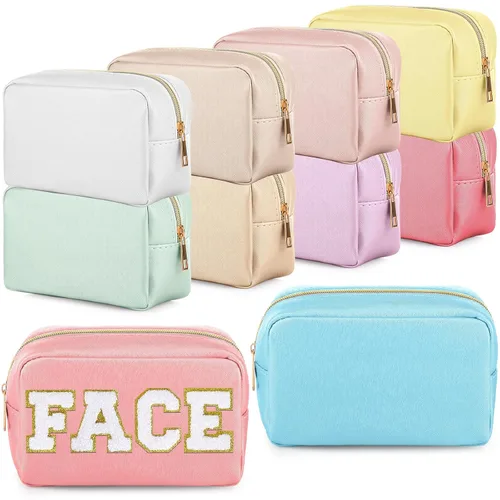 Vista 13 de Sweetude 10 bolsas de maquillaje a granel para mujeres, regalo preparatorio, bolsa de cosméticos de piel sintética, pequeña bolsa de aseo