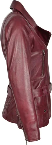 Vista 4 de Chaqueta casual Celia Borgoña con cinturón de cuero real para mujer