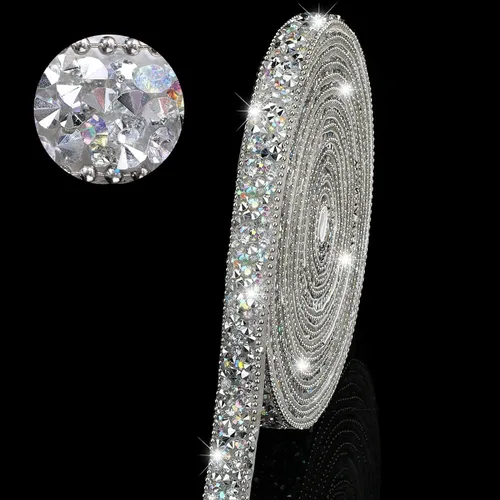 Vista 16 de Hicarer 3 yardas de cintas de diamantes de imitación de resina para boda, cinta autoadhesiva de diamantes de cristal, rollo de cinta de resina