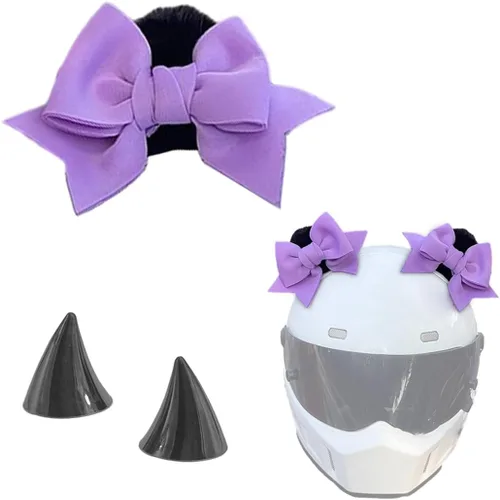 Vista 5 de 2 piezas de decoración de arco para casco autoadhesiva, accesorios para casco de felpa con orejas de gato para motocicleta, decoración para esquí
