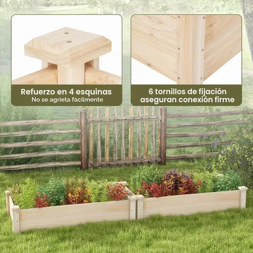 Vista 6 de Conjunto de cama de jardín elevada de madera Giantex, caja de plantación rectangular para verduras, frutas, flores, hierbas, cama de plantación