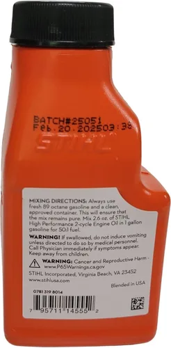 Vista 4 de STIHL 0781 319 8008. Aceite de motor de 2 ciclos de alto rendimiento de 2,6 Onzas. Paquete de 6