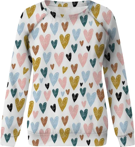 Vista 4 de Camisa de manga larga con estampado de corazones lindos para mujer, moda de San Valentín, cuello redondo, manga larga, ropa básica de primavera