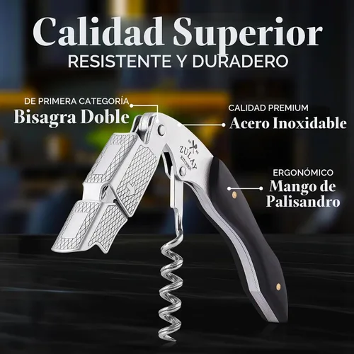 Vista 8 de Zulay - Abridor de vino profesional con cortador de papel de aluminio y removedor de tapas, abridor de botellas de vino con doble bisagra, llave