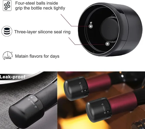 Vista 2 de Tapón de vino para vino, paquete de 2 tapones de botella de vino sellado de silicona, sellador de vino reutilizable de giro para sellar, tapón
