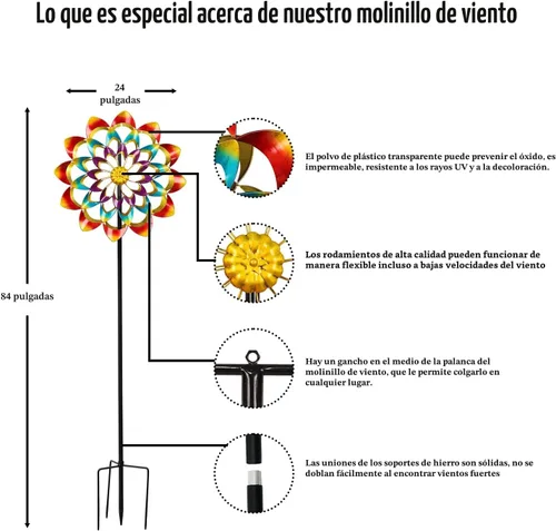 Vista 6 de Pure Echo Molinillos de viento para exteriores para patio y jardín, grandes, molinillos de viento de metal y esculturas de viento de 84 pulgadas