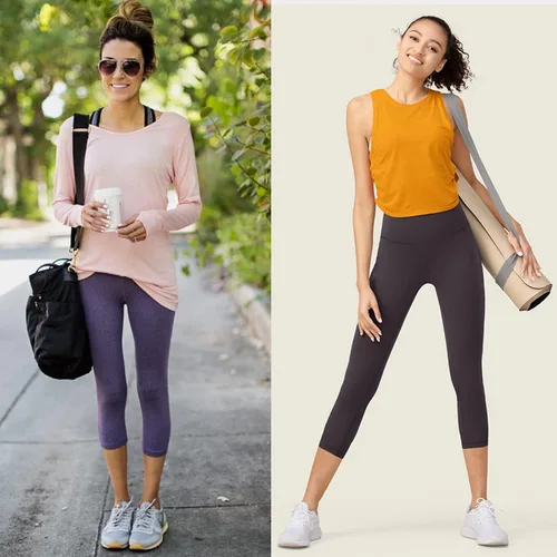 Vista 3 de Paquete de 3 leggings capri para mujer, levantamiento de glúteos, cintura alta, control de abdomen, pantalones de yoga negros para entrenamiento