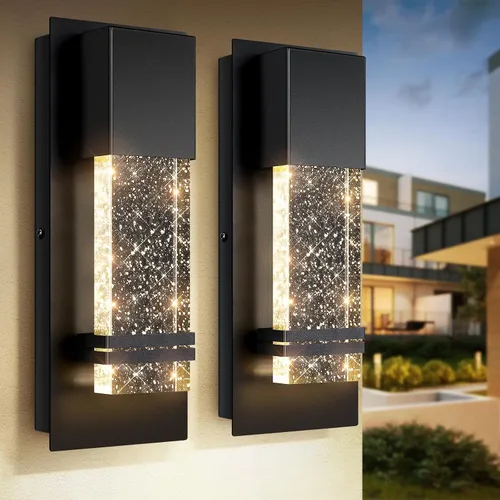 Vista 9 de BesLowe Lámparas de pared para exteriores con cristal de burbujas de cristal, apliques exteriores impermeables, faroles de pared LED, luces