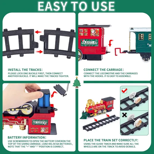Vista 7 de Juego de Tren para Niños, Juego de Tren de Navidad para Debajo de los Árboles, Juguetes de Tren Eléctrico para Niños y Niñas con Locomotora
