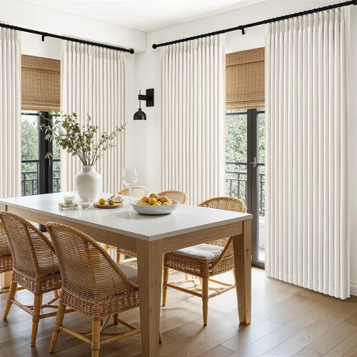 Vista 8 de Cortinas plisadas de lino opacas de 96 pulgadas de largo, juego de 2 paneles para oscurecer la sala de estar/dormitorio, cortinas térmicas virales