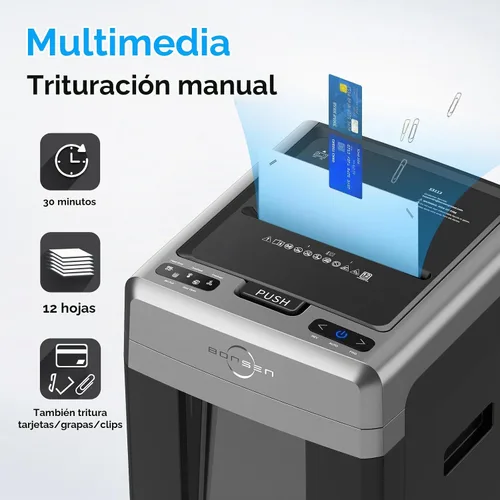 Vista 3 de BONSEN Trituradora de papel resistente de micro corte de alimentación Negro