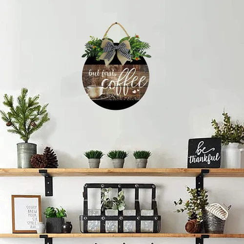 Vista 6 de KPSheng Letrero con texto en inglés «But First Coffee», decoración de pared de madera de 11 pulgadas para el hogar, cocina, cafetería