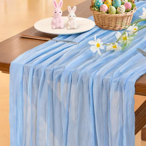 Vista 52 de Socomi - Camino de mesa de gasa, estilo bohemio y rústico, para primavera, Pascua, bodas, fiestas, baby showers y decoración, 120 pulgadas/10 pies