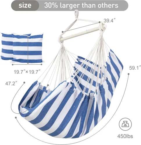 Vista 5 de SUNCREAT Sillas tipo hamaca con barra de soporte de acero, azul y blanco