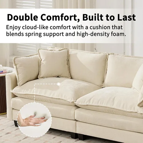 Vista 3 de Sofá seccional modular, sofá seccional en forma de L de 76.7 pulgadas con otomana móvil, cómodo loveseat de chenilla nube con reposabrazos