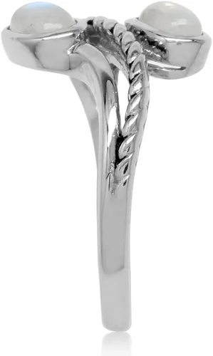 Vista 3 de Silvershake Oval Shape Cabochon Stones 925 Sterling Silver Rope Bypass Ring Jewelry for Women