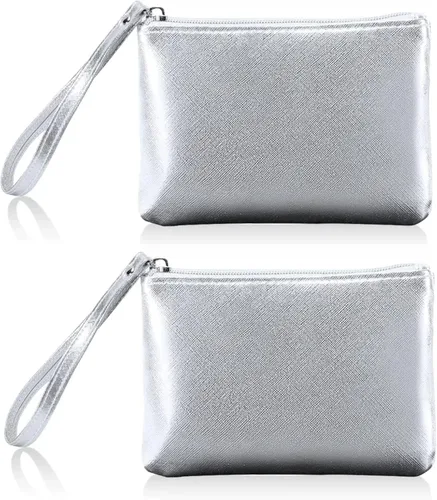 Vista 23 de Paquete de 2 pequeñas bolsas de maquillaje con cremallera para bolso, lápiz labial, organizador de maquillaje de viaje para mujeres, productos Negro