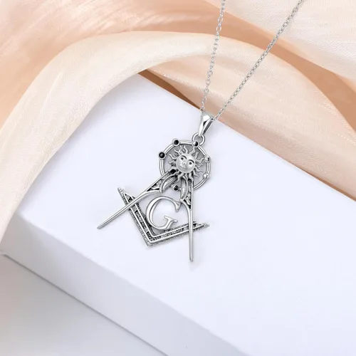 Vista 17 de PROESS Collar de plata de ley con colgante de montaña y sol de semilla de mostaza/masónico/brújula para mujeres y hombres, collar con colgante