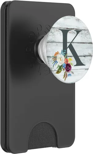 Vista 8 de Monogram Initial K - Soporte para teléfonos y tabletas, diseño de flores, Negro